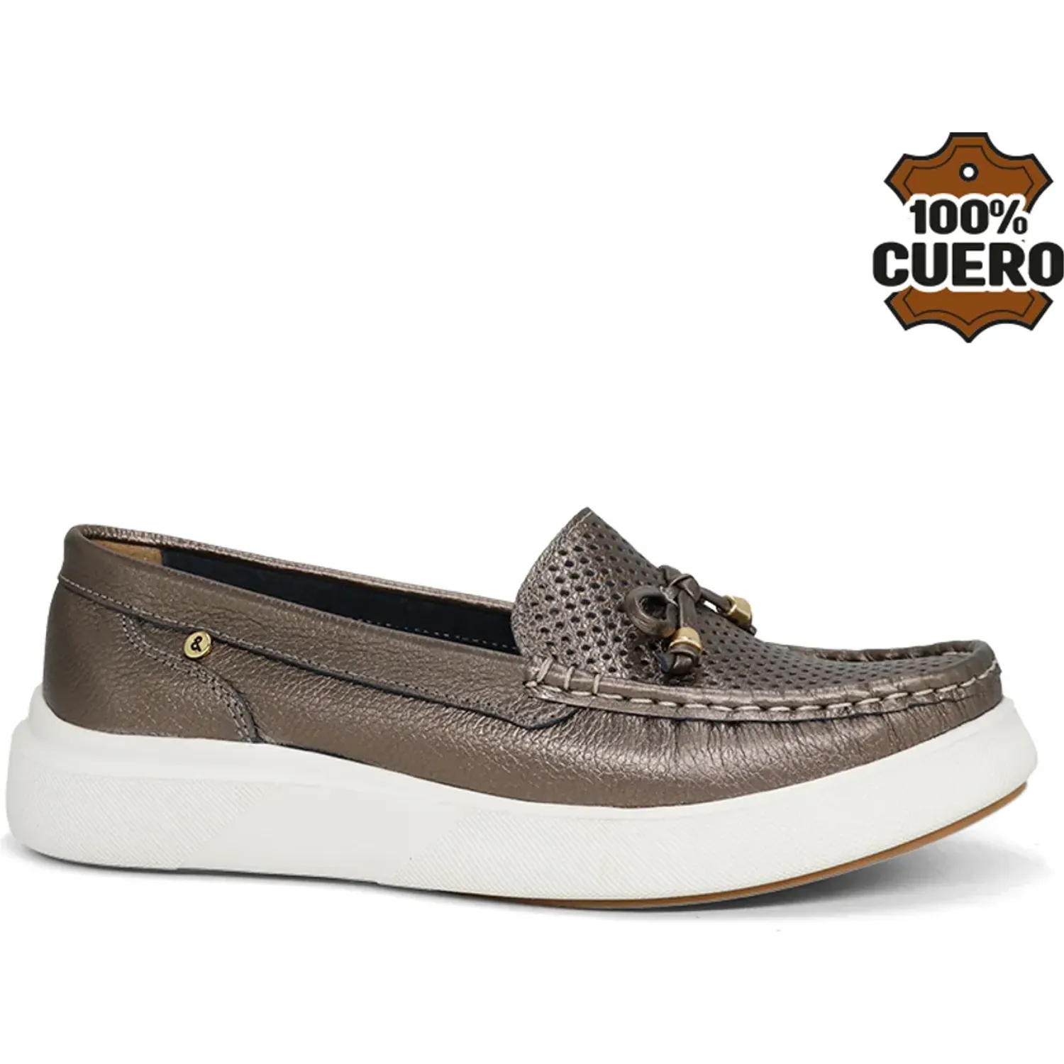 Mocasin Par&Ss Casual De Cuero Mujer Cedan-Ka26q1-P color plateado | Platanitos