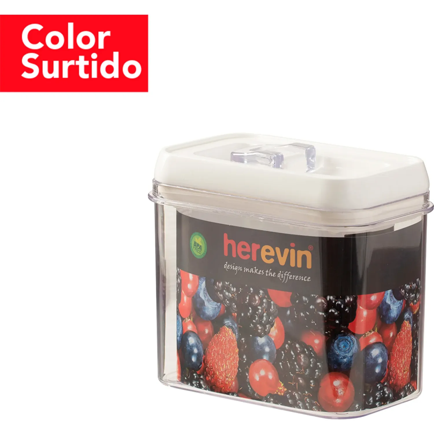 HEREVIN Frasco Herevin Almacenador Rectangular De 1.2 Lt color blanco | Platanitos