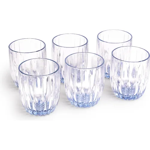 ICHIMATSU Juego De Vasos De Vidrio Por 6 Piezas Bajo Labrado Azul 285 Ml