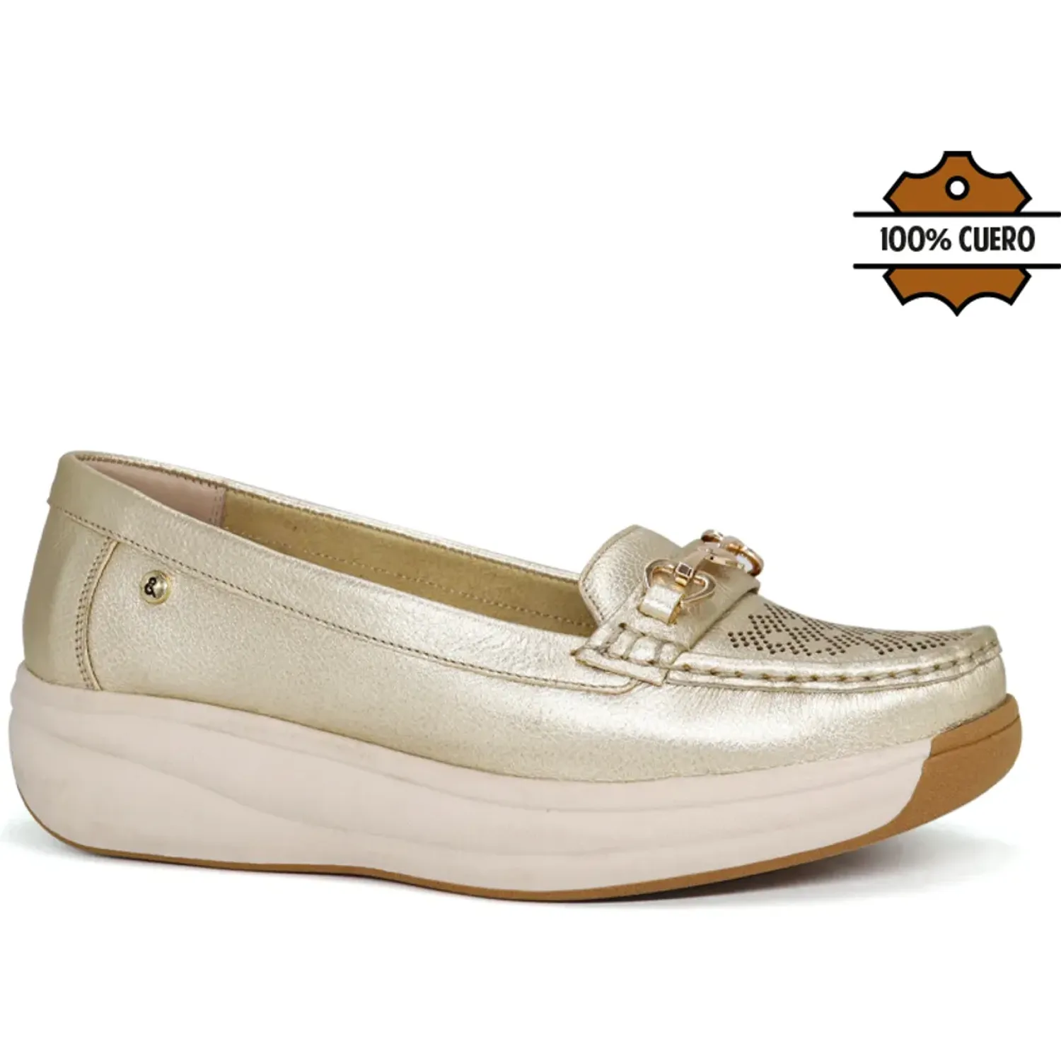 PAR&SS Mocasin Par&Ss Casual De Cuero Para Mujer Ja26q2-Ms861-D color dorado | Platanitos