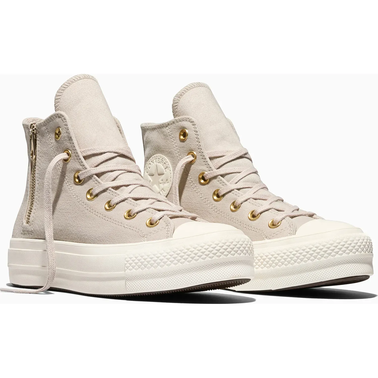 Zapatillas Converse Urbanas Mujer Chuck Taylor All Star Platform Lift Zippers color crema | Platanitos