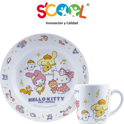 Hello Kitty Set Ceramica 2pz Taza + Plato Pared Scool