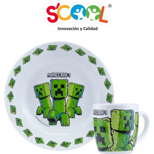 MINECRAFT Set Ceramica 2pz Taza + Plato Pared Scool