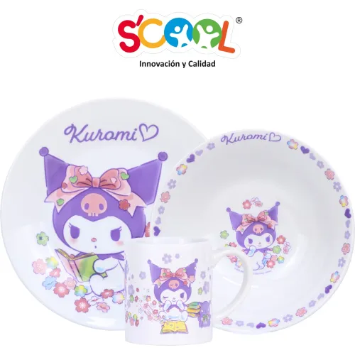 KUROMI Set Vajilla Ceramica X3 Con Taza Scool