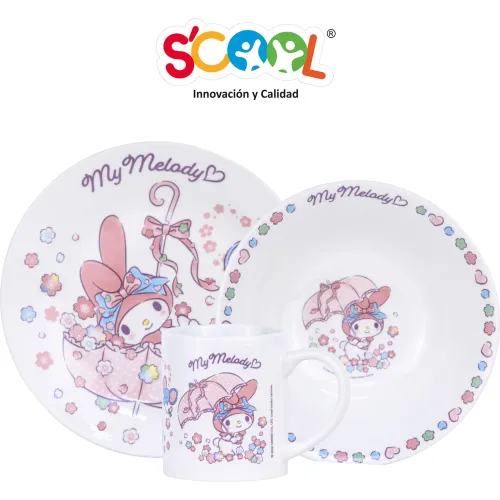 My Melody Set Vajilla Ceramica X3 Con Taza Scool