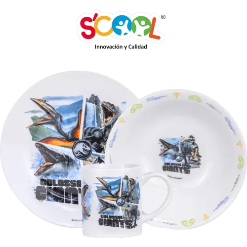 JURASSIC Set Vajilla Ceramica X3 Con Taza Scool