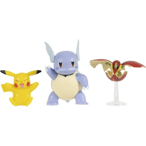 POKEMON Pack X3 Figuras De Batalla Flapple With Stand, Pikachu #11, Wartortle