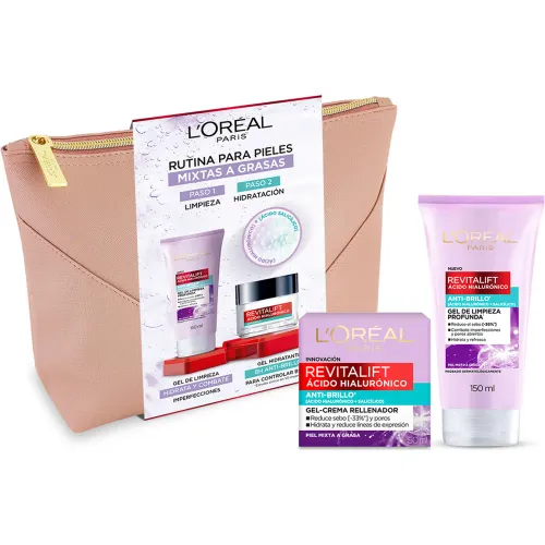 Loreal Skin Care Pack Antibrillo Revitalift Ácido Hialurónico: Crema Gel Antibrillo + Gel Limpiador