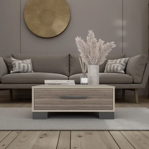 TUHOME Mesa De Centro 1 Cajón Marsella Cartagena Y Avellana 23,8x60,0x60,0 Cm