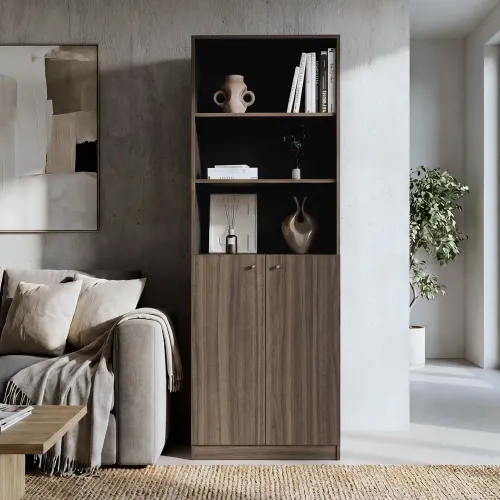 TUHOME Estante 2 Puertas Home-E4 Avellana Y Wengue 180,6x62,9x31,4 Cm