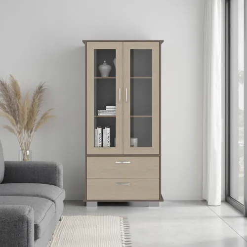 TUHOME Vitrina 2 Puertas 2 Cajones Classic Color Avellana Y Cartagena 164,8x80,0x35,3 Cm