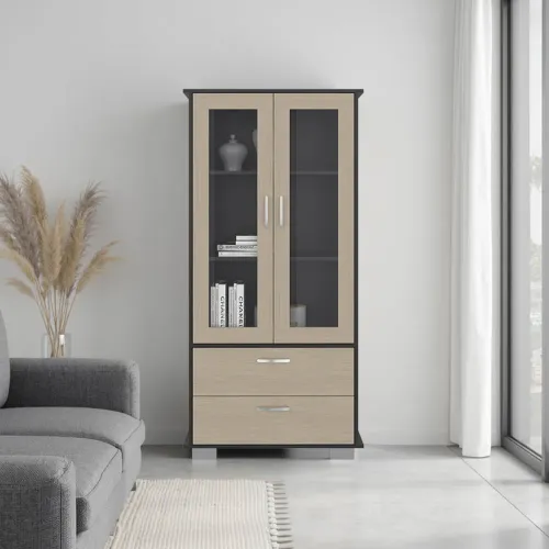 TUHOME Vitrina 2 Puertas 2 Cajones Classic Color Wengue Y Cartagena 164,8x80,0x35,3 Cm