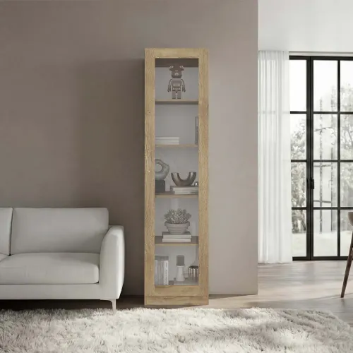 TUHOME Vitrina 1 Puerta Home-E6 Macadamia Y Blanco 180,6x45,0x31,3 Cm