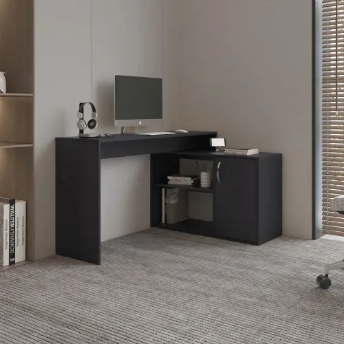 TUHOME Escritorio En L 1 Puerta Axis Wengue 71,0x125,0x90,0 Cm