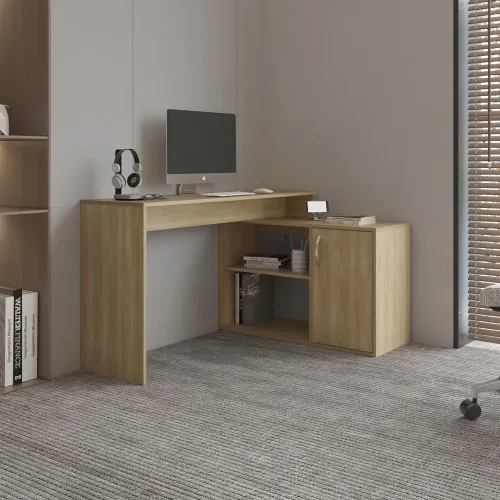 TUHOME Escritorio En L 1 Puerta Axis Fresno 71,0x125,0x90,0 Cm