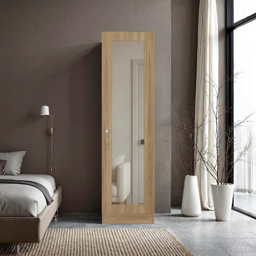 TUHOME Ropero 1 Puerta Con Espejo Praga Fresno 180,8x49,1x30,2 Cm