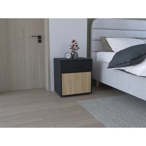 TUHOME Velador 1 Puerta 1 Cajon Grayson Wengue Y Fresno 55,0x50,0x37,6 Cm