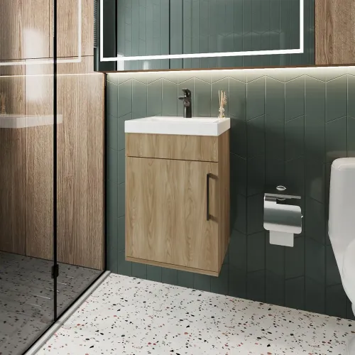 TUHOME Vanitorio Flotante 1 Puerta Oxford Fresno 54,1x39,6x32,5 Cm
