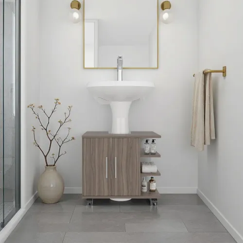 TUHOME Mueble Para Lavamanos 2 Puertas Bath Avellana Y Blanco 50,0x55,0x41,4 Cm