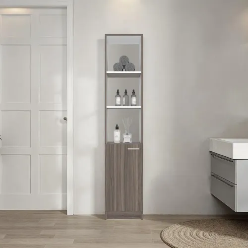 TUHOME Estante Alto De Baño 1 Puerta Bath Avellana Y Blanco 162,2x33,0x26,8 Cm