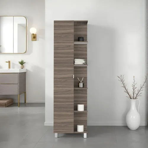 TUHOME Estante Alto De Baño 1 Puerta Bath Avellana Y Blanco 178,0x51,2x21,5 Cm