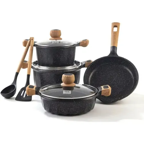 PENTHA Juego Olla Roca Volcanica Antiadherente 9pcs Negro - Mgc
