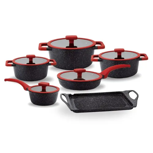 PENTHA Juego De Ollas Roca Volcánica 11 Pcs Color Negro