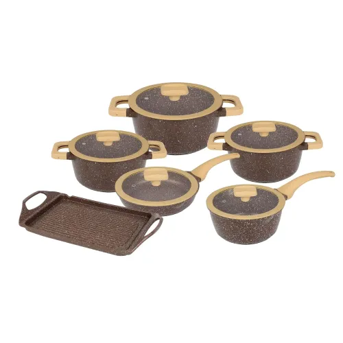 PENTHA Juego De Ollas Roca Volcánica 11 Pcs Color Marrón