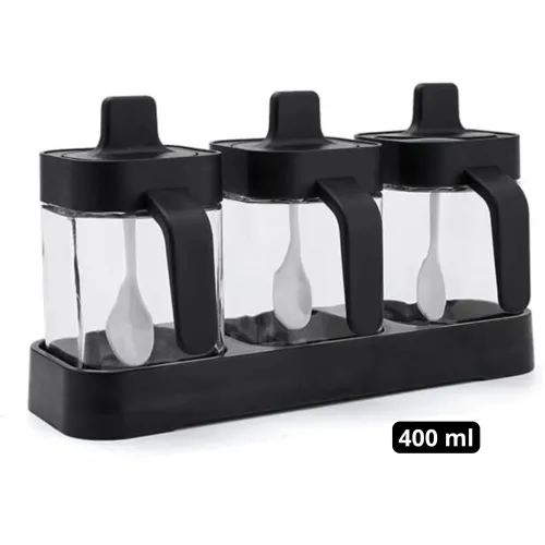 PENTHA Condimentero Especiero De Vidrio Más Cucharitas Set X3