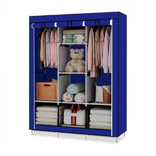PENTHA Ropero Armable Tela 3 Cuerpos 8 Divisiones Azul