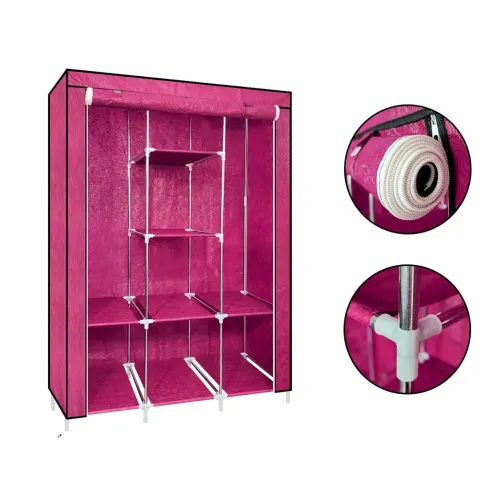 PENTHA Ropero Armable Tela 3 Cuerpos 8 Divisiones Rosa