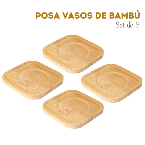 PENTHA Posa Vasos Porta Vasos De Bambú 6 Unidades