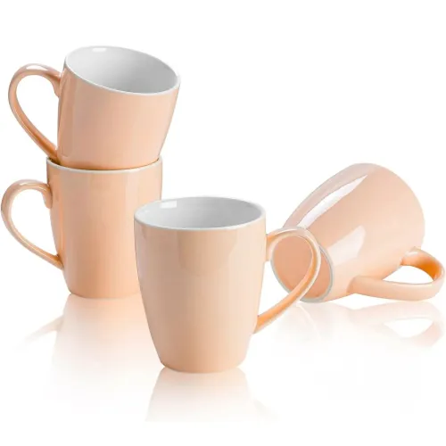 PENTHA Tazas De Porcelana Color Melón Elegante Interior Blanco X6
