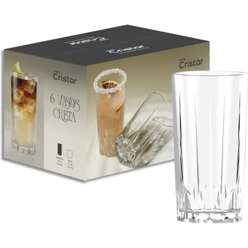 CRISTAR Set X 6 Vasos De Vidrio Bebidas Creta 414 Ml | 14 Oz