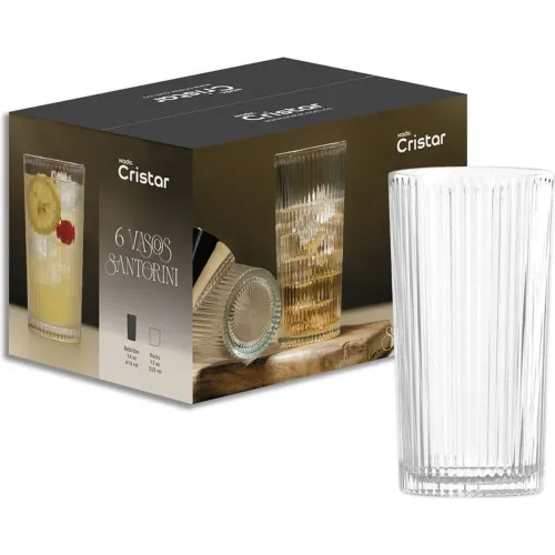 CRISTAR Set X 6 Vasos De Vidrio Bebidas Santorini 414 Ml | 14 Oz