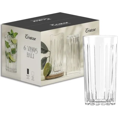 CRISTAR Set X 6 Vasos De Vidrio Bebidas Bali 414 Ml | 14 Oz