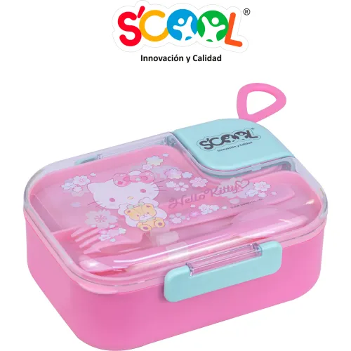 Hello Kitty Taper De 1lt De Acero Con Divisiones Y Cubiertos Scool