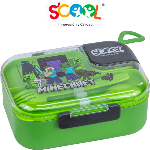 MINECRAFT Taper De 1lt De Acero Con Divisiones Y Cubiertos Scool