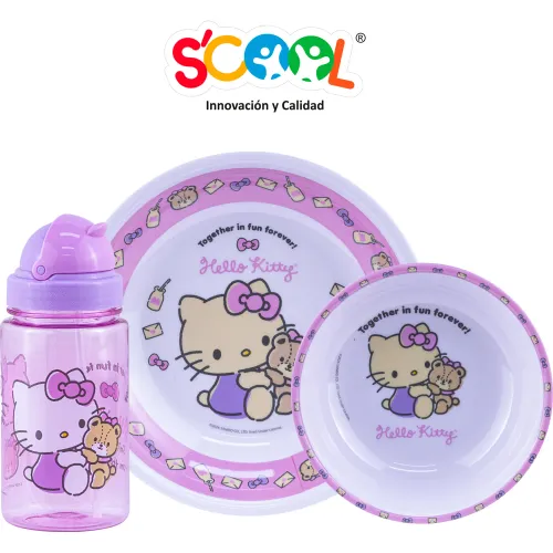 Hello Kitty Set De Vajilla Plato + Tazon Y Tomatodo De 250ml