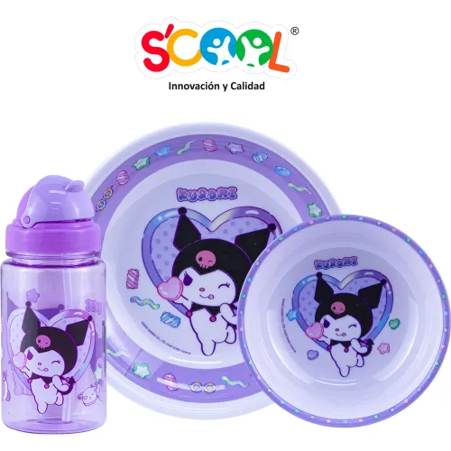 KUROMI Set De Vajilla Plato + Tazon Y Tomatodo De 250ml