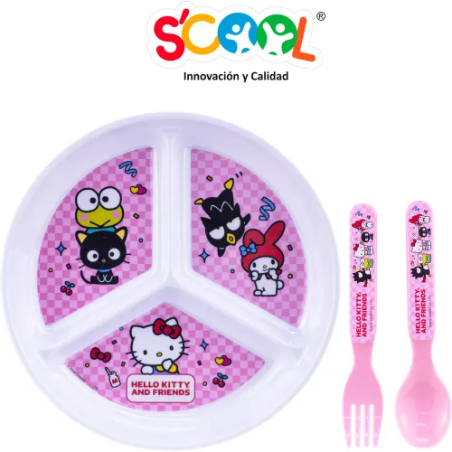 Hello Kitty Set Plato Con Divisiones Y 2 Cubiertos