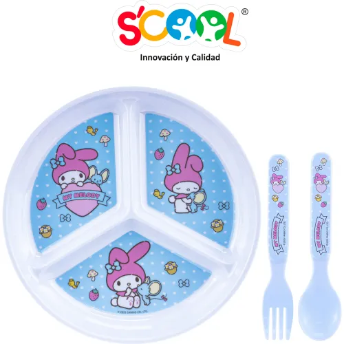 My Melody Set Plato Con Divisiones Y 2 Cubiertos