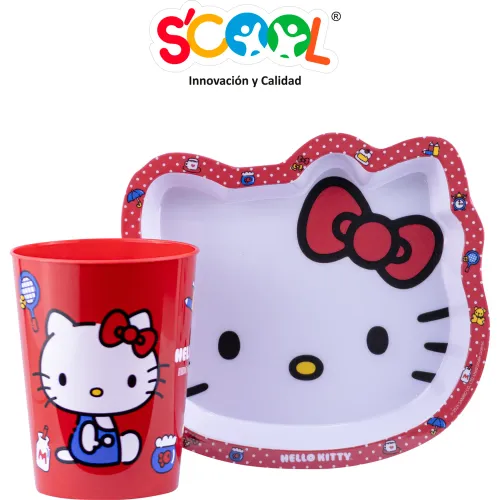 Hello Kitty Set De Vajilla Plato Con Forma + Vaso