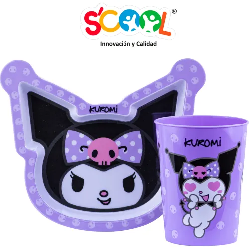 KUROMI Set De Vajilla Plato Con Forma + Vaso