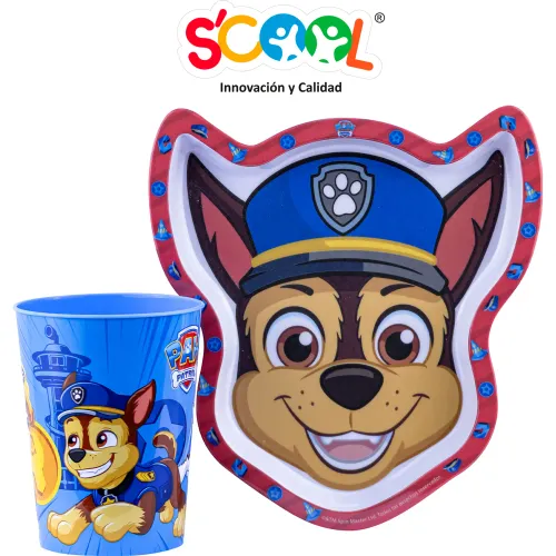 Paw Patrol Set De Vajilla Plato Con Forma + Vaso