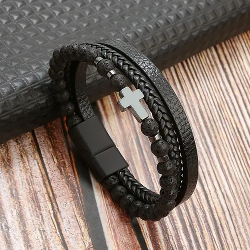 GENERICO Pulseras De Cuero Para Hombres - Cruz