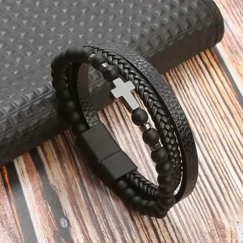 GENERICO Pulseras De Cuero Para Hombres - Cruz