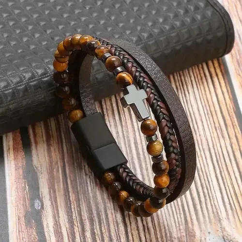 GENERICO Pulseras De Cuero Para Hombres - Cruz