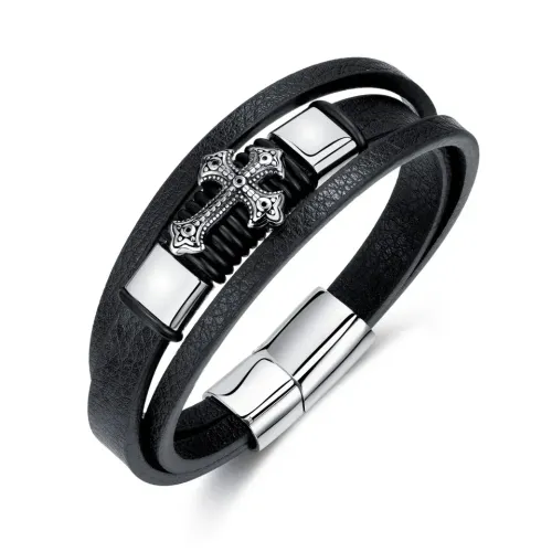 GENERICO Pulseras De Cuero Para Hombres - Cruz