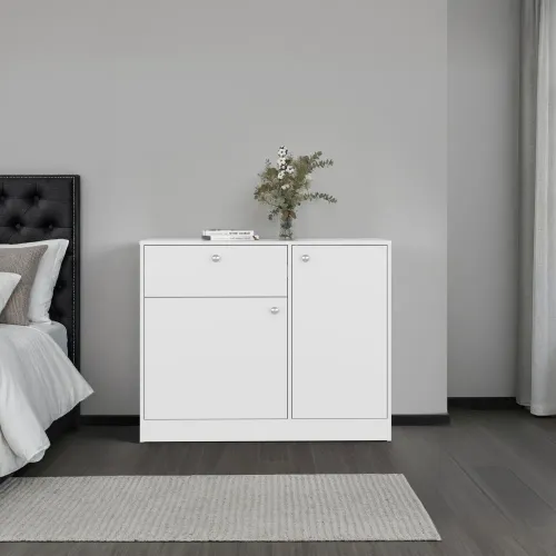TUHOME Comoda Praga 1 Cajon 2 Puertas Blanco 80,0x100,0x30,2 Cm